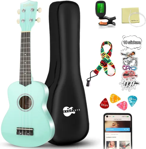 Vista 13 de Kit de ukelele soprano para principiantes de 21 pulgadas con correa de sintonizador de bolsa de concierto en línea gratuita, rápido de aprender