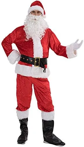 Vista 7 de Traje de Papá Noel de lujo para hombre, 11 piezas de Navidad para adultos, disfraz de Papá Noel para fiesta, cosplay, juego de disfraces