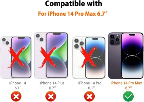 Vista 2 de Cartera con cremallera compatible con iPhone 14 Pro Max, funda cruzada con correa para mujer, tarjetero y cordón de 6.7 pulgadas, función atril