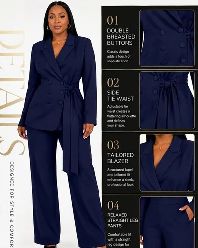 Vista 5 de CXXQ Conjunto de 2 piezas para mujer, talla grande, informal, para oficina Azul marino