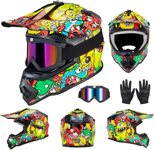 Vista 2 de VCOROS - Casco para niños y jóvenes, bicicleta de tierra, motocross, calle, todoterreno, BMX, MX, cuatrimoto, bicicleta de tierra, motocicleta