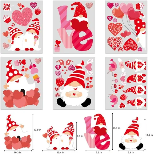 Vista 2 de CCINEE Adhesivo de ventana para el día de San Valentín, 6 hojas de calcomanías para ventana de gnomo, elfo, corazón, para San Valentín, boda