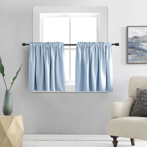 Vista 15 de DONREN Cortinas Cenefas de 20 pulgadas de largo - 2 paneles opacos aislantes térmicos pequeñas cenefas de cortina para baño con bolsillo para barra