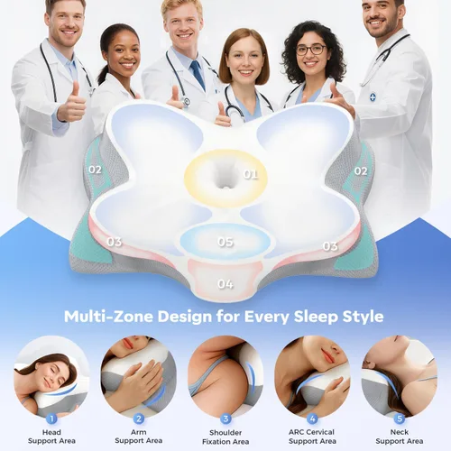 Vista 3 de Almohada cervical para el cuello, almohadas ergonómicas de espuma viscoelástica para aliviar el dolor de cuello con funda de almohada transpirable