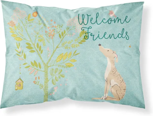 Vista 103 de Caroline's Treasures BB7625PILLOWCASE - Funda de almohada decorativa de tela con texto en inglés "Welcome Friends" Airedale Terrier estándar