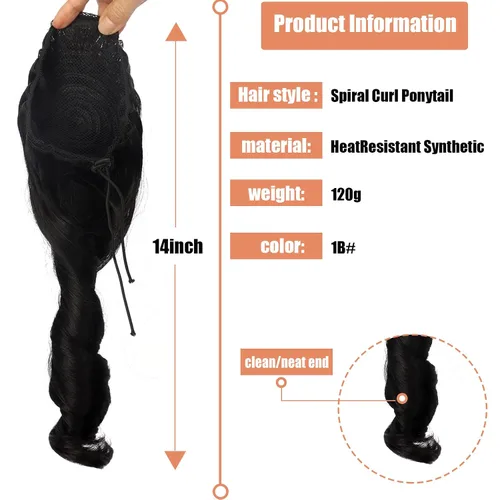 Vista 7 de KRSI Extensión de cola de caballo corta con cordón de 14 pulgadas para mujeres negras, cabello negro rizado, cola de caballo ondulada, piezas