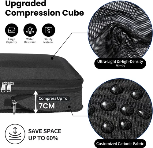 Vista 2 de Juego de 8 juegos6 juegos4 cubos de compresión para viajes, artículos esenciales ligeros de viaje para vacaciones, accesorios de viaje para maleta