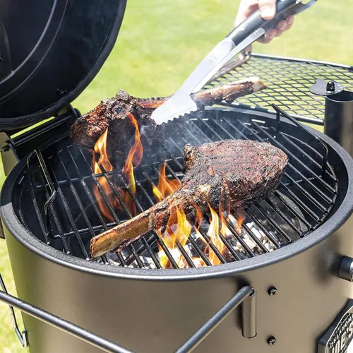 Vista 8 de Char-Broil Oklahoma Joes Bronco - Ahumador de tambor de barril con acero recubierto de porcelana, canal de entrada de aire y superficie de cocción