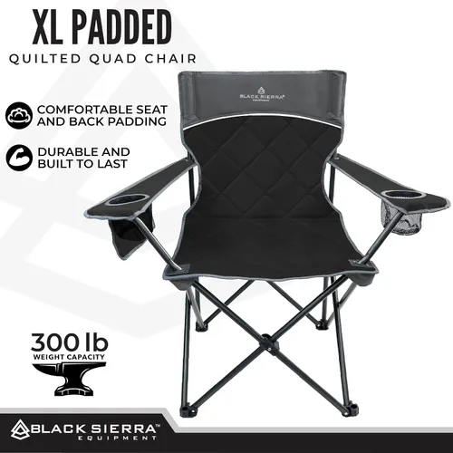 Vista 4 de Black Sierra - Silla de camping acolchada acolchada, asiento de descanso de gran tamaño resistente para exteriores soporta 300 libras, portátil