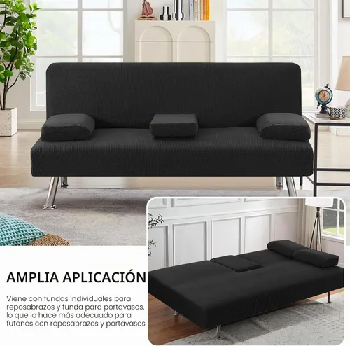 Vista 7 de H.VERSAILTEX 4 Piezas Fundas Elásticas para Futón Funda para Sofá Cama con Fundas para Reposabrazos Removibles y Portavasos Protector de Muebles