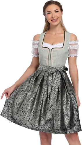Vista 15 de GloryStar Vestido de cerveza de tirolesa alemana para mujer, disfraz de 3 piezas para el festival de carnaval bávaro del Oktoberfest 2 piezas - azul