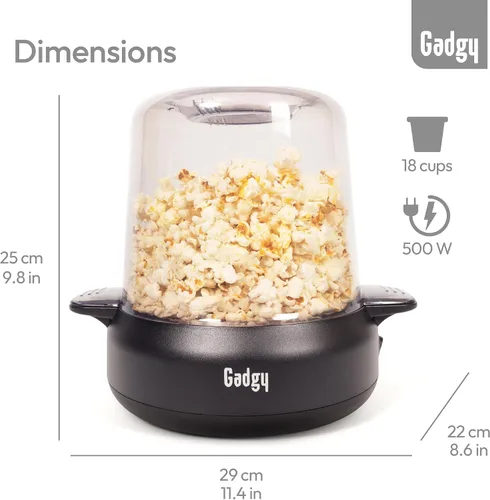 Vista 5 de Máquina de palomitas de maíz Gadgy – Máquina eléctrica de aceite caliente de 500W con placa antiadherente, tapa y agitador – Gran popper de 24 tazas