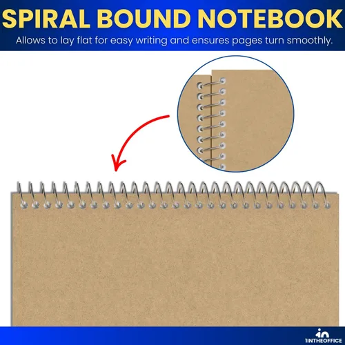 Vista 5 de 1InTheOffice Cuaderno de espiral con rayas universitarias de 6 x 9, 3 temas, cubierta de papel kraft, 100 hojas, (paquete de 4)