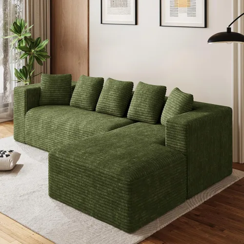 Vista 15 de Sofás seccionales en forma de U de gran tamaño de 131 pulgadas para sala de estar, cómodo sofá modular de pana esponjosa beige sin hueso, sofá