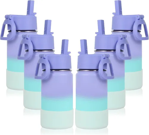 Vista 20 de Volhoply Botella de agua de acero inoxidable aislada de 14 onzas con tapa de pajita y funda de silicona, sin BPA, fácil de usar para niños y niñas