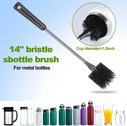 Vista 6 de Paquete de 3 cepillos para botellas, juego de cepillos de limpieza de botellas de agua de mango largo de acero inoxidable que incluye popote