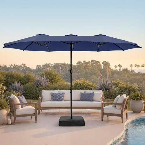 Vista 14 de PHI VILLA Sombrilla grande de 15 pies para patio con base incluida, sombrilla de doble cara rectangular para exteriores de gran tamaño con soporte