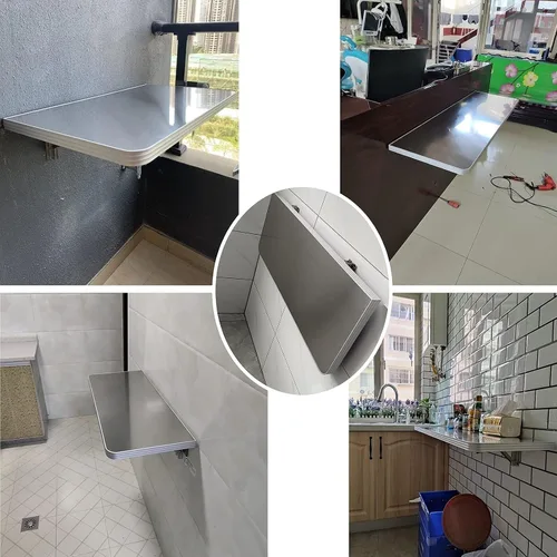 Vista 7 de Mesa de pared plegable para cocina, mesas de trabajo plegables, mesa de comedor compacta para espacios pequeños, mesa de bar para desayuno, estación