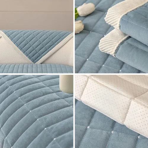 Vista 7 de vctops Funda de sofá acolchada de terciopelo con diseño de cuadros supersuave y antideslizante para sofá seccional, funda de sofá de estilo granja