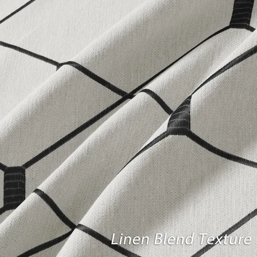 Vista 4 de Cortinas oscurecedoras de habitación con patrón geométrico negro de 80 pulgadas de largo para sala de estar, juego de 2 paneles, decoración clásica