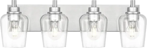 Vista 30 de Lámparas de baño, lámpara de tocador moderna de 4 luces con pantalla en forma de copa de vino de vidrio transparente, accesorios de iluminación Negro