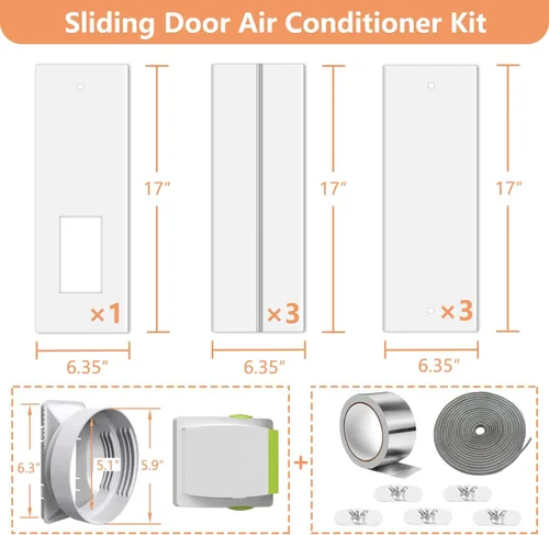 Vista 5 de Kit de ventilación de CA para puerta corredera de 105 pulgadas con red de pantalla y 2 burletes herméticos de ahorro de energía, universal, 5.0/5.9