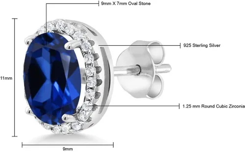 Vista 7 de Gem Stone King 3-5 Cttw Gemstone Birthstone Halo Earrings For Women 9X7MM Oval Cut 925 Sterling Silver Fine Jewelry Gifts for Her Mom Women Wife