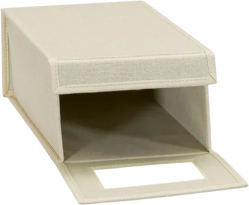 Vista 3 de Household Essentials Caja de zapatos pequeña con panel frontal transparente, resistente mezcla de poliéster, acabado crema, juego de 2