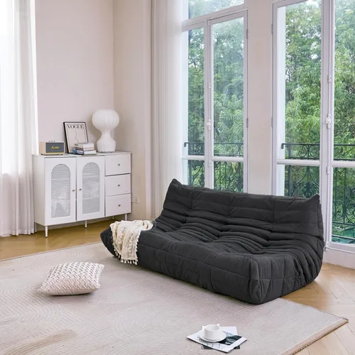 Vista 4 de N&V Silla Fireside, sofá de suelo sin brazos de mediados de siglo, silla de microfibra suave de alta calidad, sofá de espuma para sala de estar