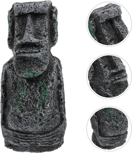 Vista 9 de balacoo Estatua de Moai de Pascua para decoración de acuario, estatua de cabeza de isla de Pascua de resina, decoración de paisaje de peces Betta