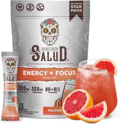 Vista 9 de Salud 2-en-1 Polvo para Bebida Energética + Enfoque, Sabor Cereza Lima, Cafeína Orgánica, B6 + B12, Teanina, Paquetes de Bebida Energética Limpia