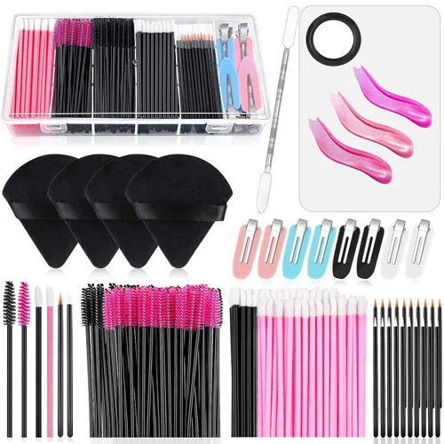 Vista 9 de Kit de aplicadores desechables con esponja de maquillaje, paleta de mezcla, suministros para artistas, accesorios, varitas de rímel, pinceles