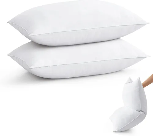 Vista 8 de puredown® Almohadas de Plumas y Plumón de Ganso Tamaño Estándar Juego de 2, Almohada de Cama Suave y Esponjosa para Dormir con Funda de Algodón