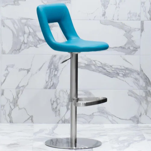 Vista 3 de ZURI Furniture Teal Jazz Taburete de bar de altura ajustable con base plana redonda