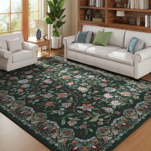 Vista 34 de Rugcomf Alfombra vintage de cachemira de 2 pies 7 x 8 pies, lavable a máquina, antideslizante, alfombra floral de pelo bajo para cocina, lavandería
