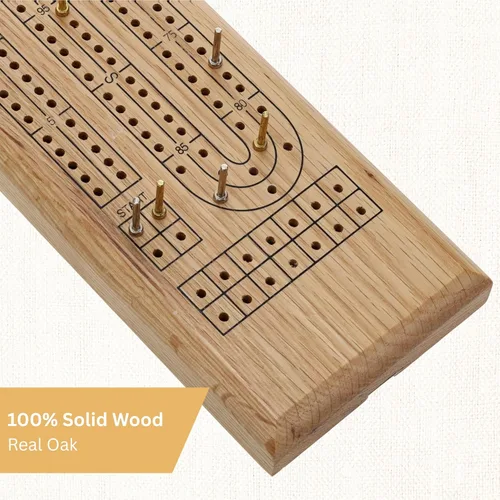 Vista 6 de WE Games Classic Cribbage Set - Tabla continua de 2 pistas de madera de roble maciza con clavijas de metal