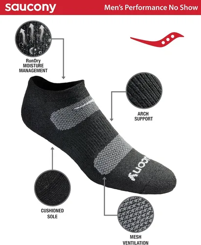 Vista 2 de Saucony - Calcetines de malla para hombre, de rendimiento atlético, no visibles, paquete múltiple, Black Basic (6 pares)