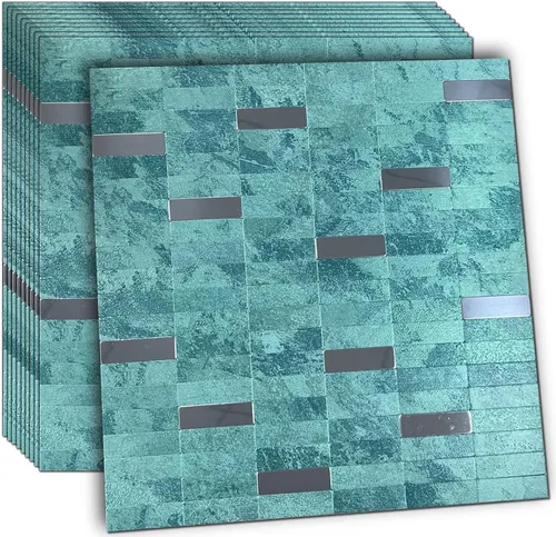 Vista 9 de XUANINY Azulejos de Mosaico de Aluminio Autoadhesivos para Despegar y Pegar, Pegatinas de Azulejos de Pared para Salpicadero de Cocina