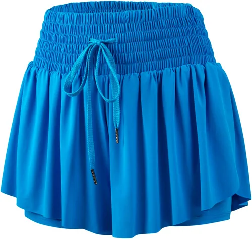 Vista 5 de Blaosn Pantalones cortos deportivos fluidos para mujer, entrenamiento, correr, gimnasio, yoga, cintura alta con bolsillos, pantalones cortos