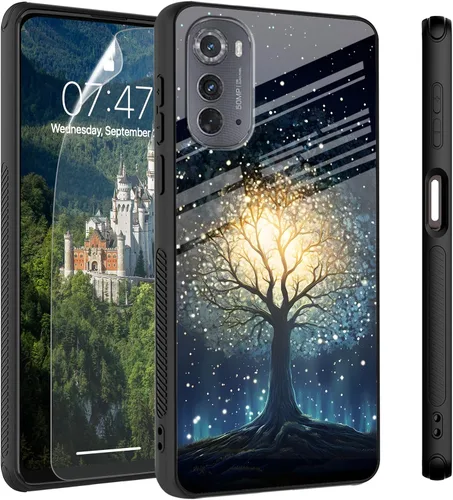 Vista 43 de Funda para Motorola Moto Edge 2022, cubierta trasera de vidrio templado con protector de pantalla, funda protectora a prueba de golpes para Motorola