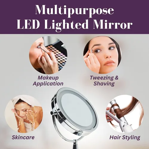 Vista 7 de JERDON HL8510CL - Espejo de maquillaje iluminado con aumento de 8X - Cromo 8.5 pulgadas de diámetro, 15 pulgadas de alto, múltiples ajustes