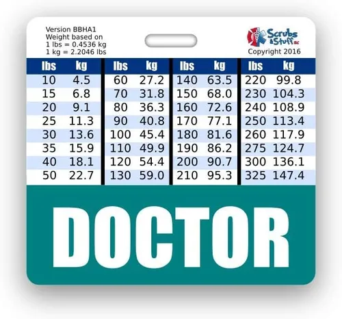 Vista 14 de Doctor Badge Buddy - Tablas de conversión horizontales con altura y peso (tamaño grande, negro)