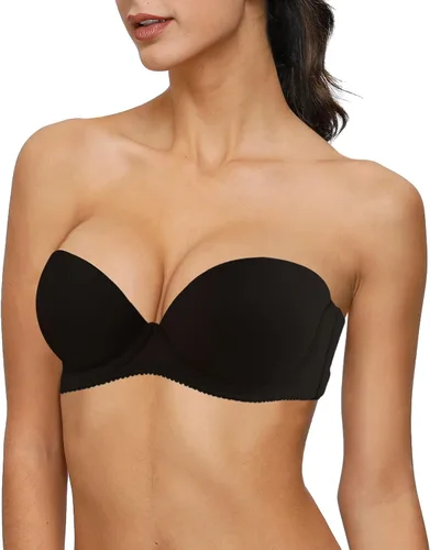 Vista 2 de Women's Strapless Push Up Thick Padded Bra with Convertible Clear Straps Underwired Lift Up Supportive T-Shirt Bras
