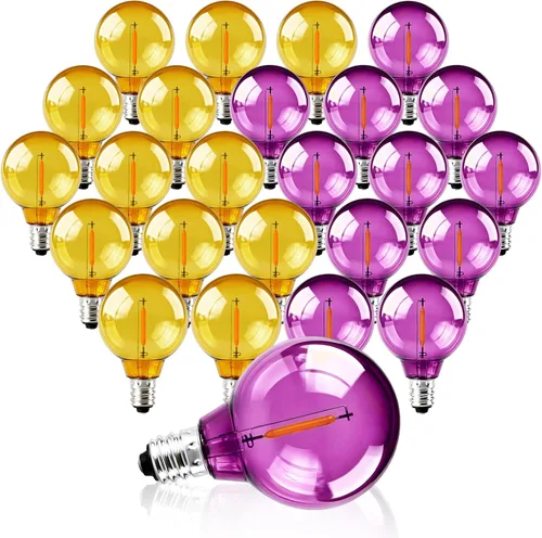 Vista 8 de Paquete de 25 bombillas LED multicolor G40 de repuesto, base de candelabro E12/C7, bombillas LED globo Edison inastillables para cadena de luces