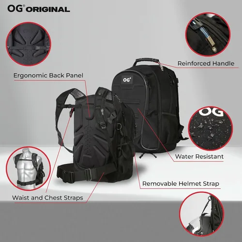 Vista 6 de OG Original CityRunner Mochila para motocicleta, impermeable, expandible, 30-35L, bolsa para casco de motocicleta, correa para casco, gran