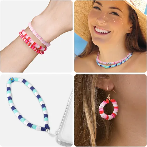 Vista 4 de 6000 piezas de cuentas de arcilla azul para hacer pulseras, cuentas Heishi de arcilla polimérica Funtopia, cuentas de disco planas redondas