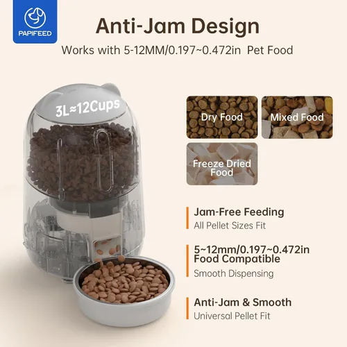 Vista 6 de PAPIFEED Comedero Automático para Gatos, Dispensador de Comida Automático para Gatos de 2.4G WiFi con Control de Aplicación, Comedero Automático