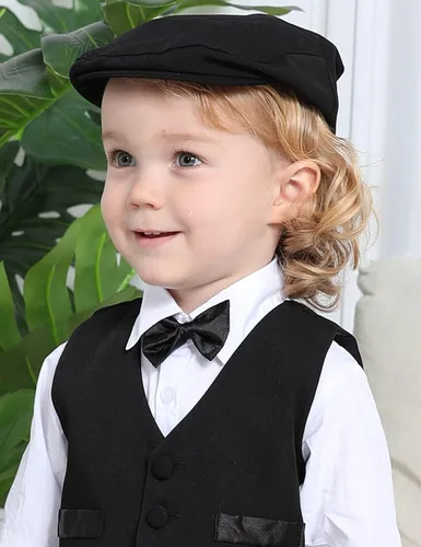 Vista 5 de A&J DESIGN Gorra de Conductor Vintage para Bebés Niños, Sombrero Plano Ivy Negro-1