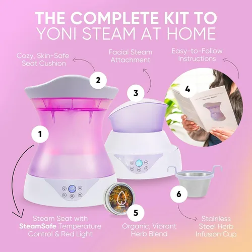 Vista 3 de Yoni - Juego de asiento de vapor para bienestar femenino y cuidado personal, vaporizador vaginal con control de temperatura SteamSafe y terapia