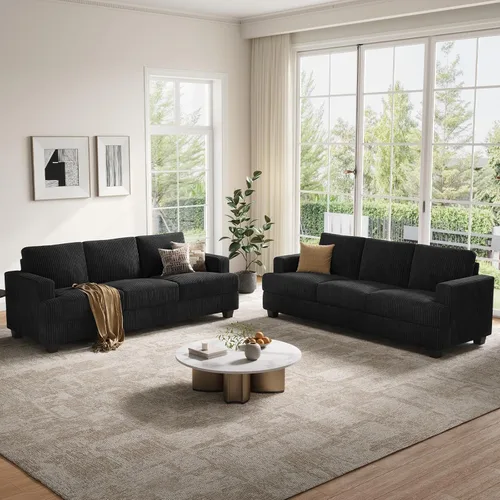 Vista 8 de COPIAE - Sofá con asiento profundo de 89 pulgadas, sofá de pana de 3 plazas Negro